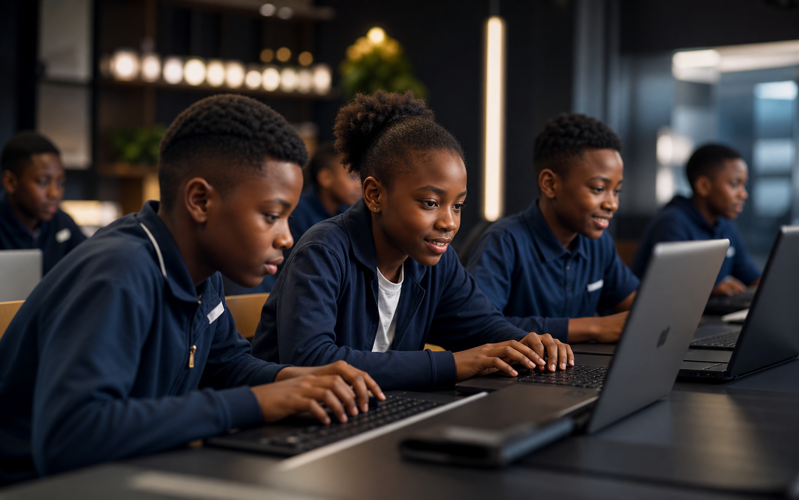 Students participating in a typing challenge together