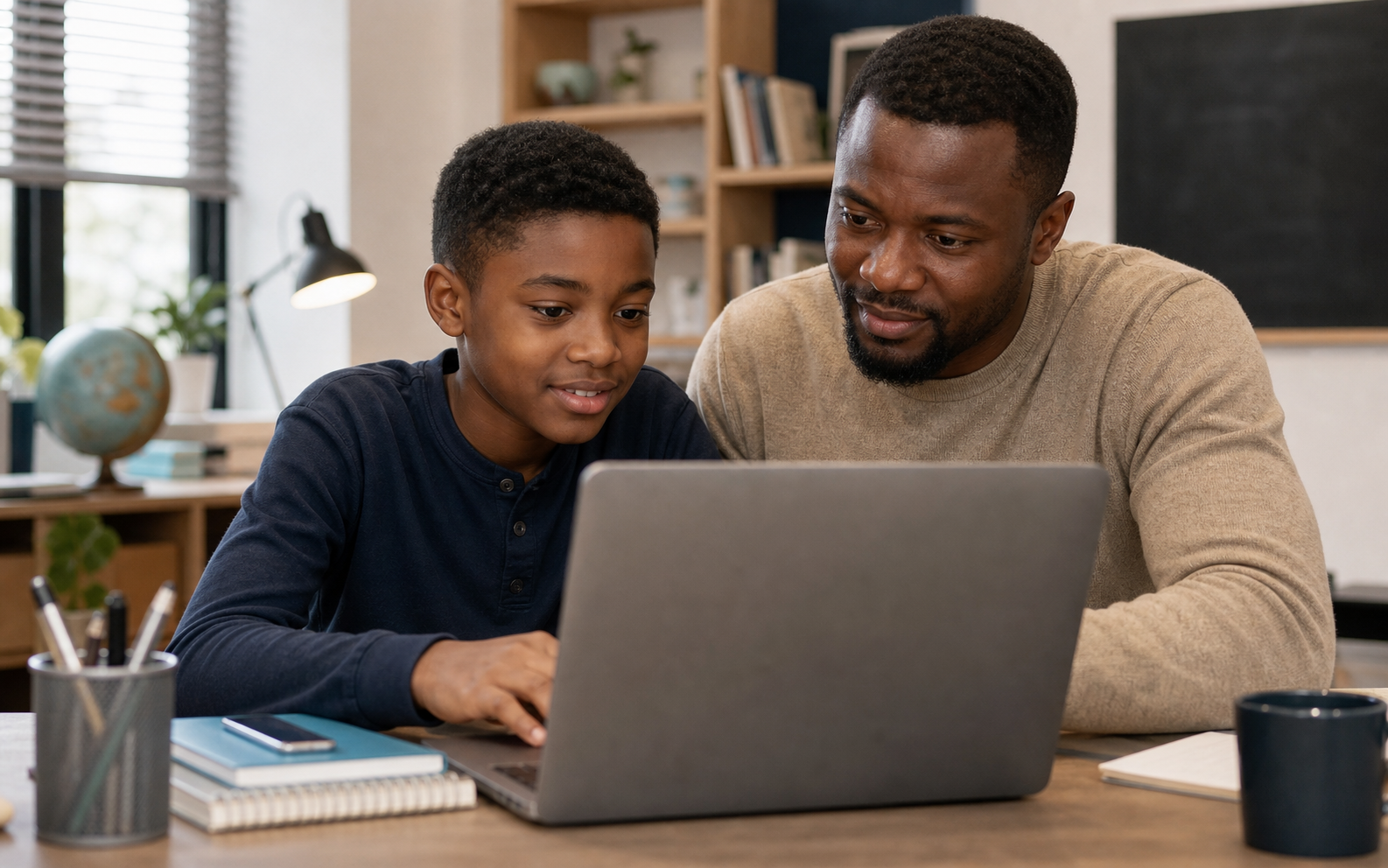 Student and parent completing registration on a laptop